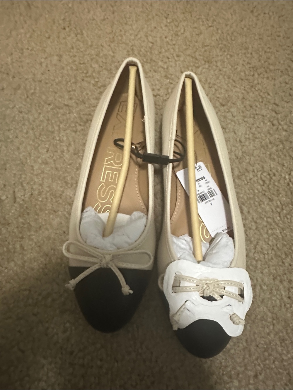 Express Two-Tone Ballet Flats in Cream and Black